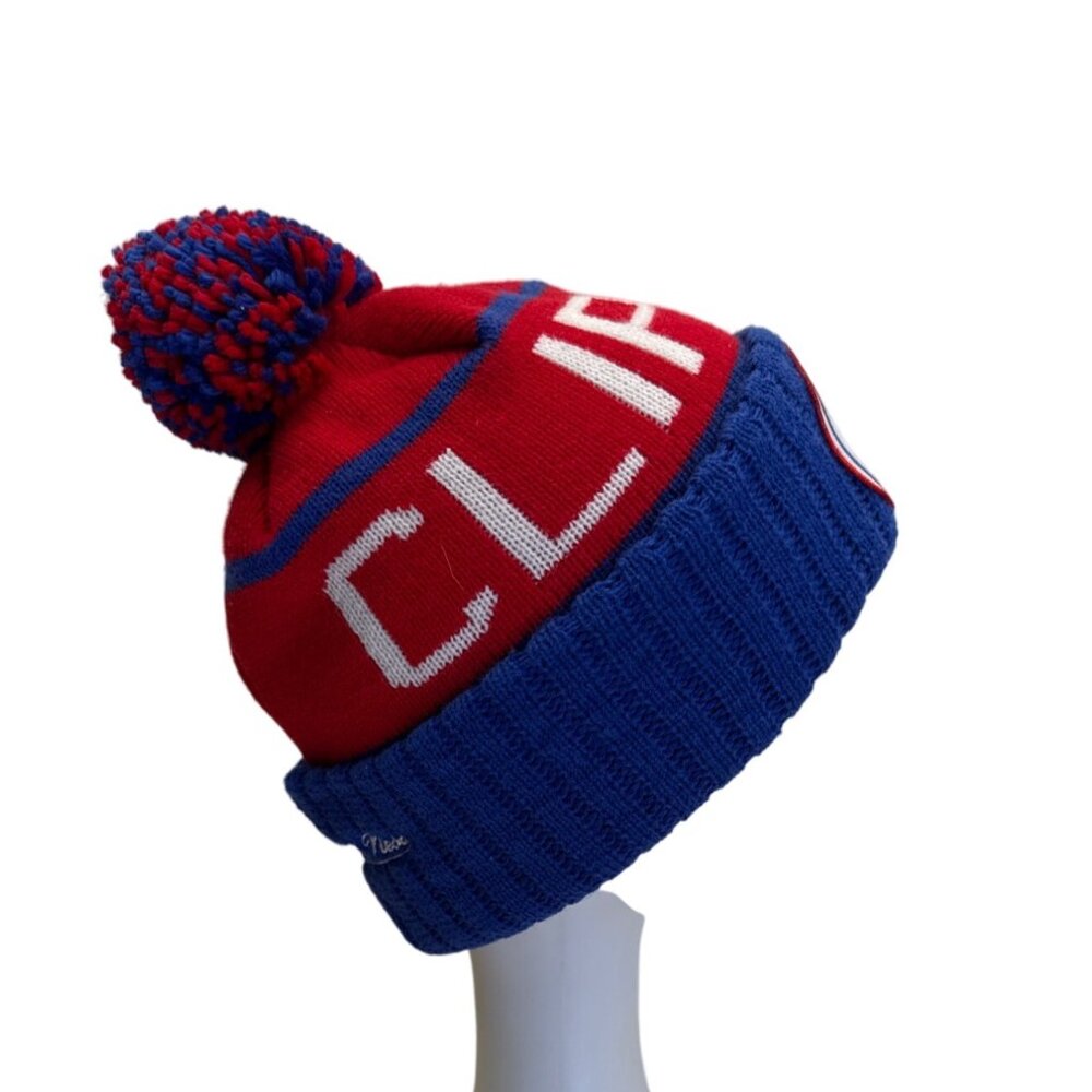 Mitchell & Ness Los Angeles Clippers Pom Beanie Hat Red & Blue - Picture 2 of 6